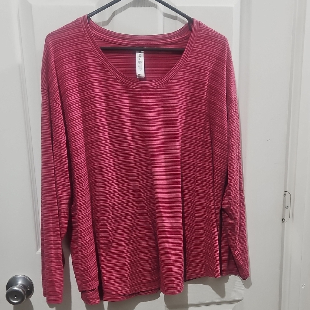 Athleta Red Striped Long Sleeve Top Size 1x